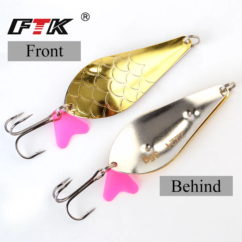 FTK new 1PC 21g 27g 35g Spoon Fishing Lure With Hook Hard Fishing Spoon Lure Metal Jigging Lure Baits carp