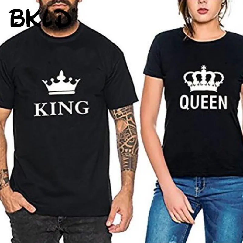 

BKLD Fashion Lovers T-Shirt Clothing Summer King Queen Letter Printed Short Sleeve T-Shirt Men Women Couples Casual T-Shirt Tops