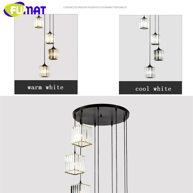 FUMAT Crystal K9 Stairs Rotation Ceiling Lamps Chandelier Lighting Hanging Lights LED Fixture American Modern Style Villa Stairs