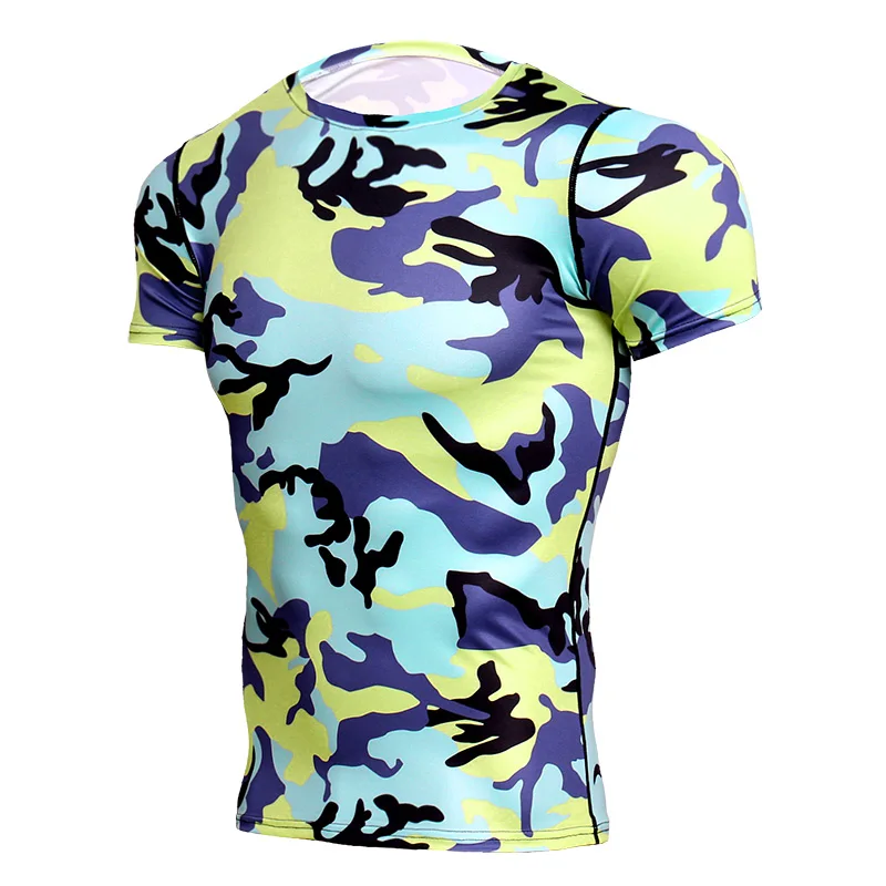 Aismz Army Green Camo T Shirts Men Fitness Compression Shirts Short Sleeve T-Shirt Bodybuilding Camiseta Rashguard Tees Tights