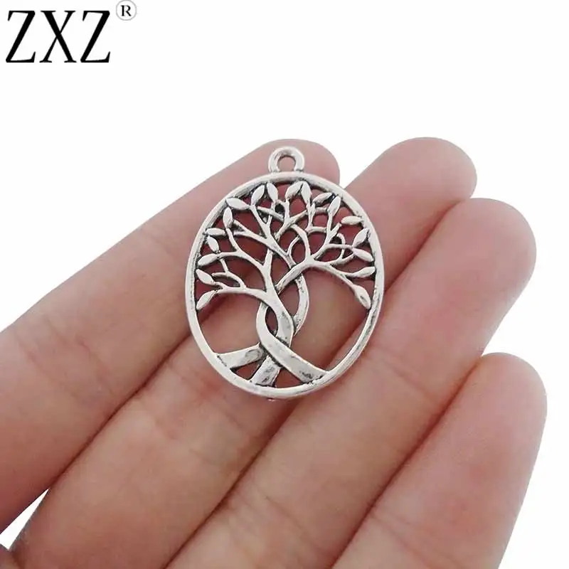 

ZXZ 10pcs Antique Silver Life Tree Round Charms Pendants Beads for Necklace Bracelet Jewelry Making Findings 32x24mm