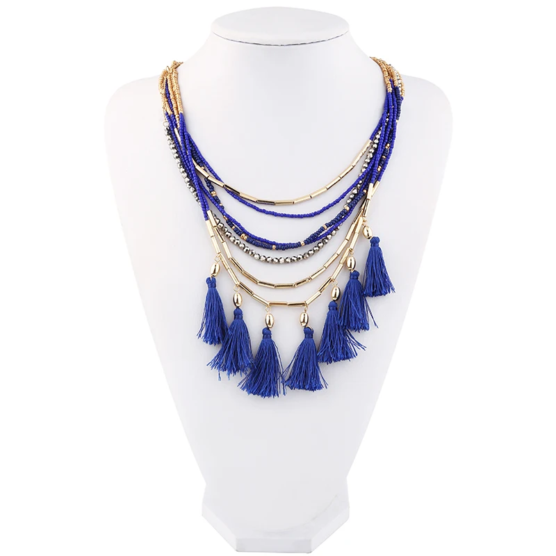 Free Wear Cotton Tassel Pendant Choker Necklaces For Women Boho Layer Multi Chains Choker Collar Fashion Jewelry Colar Colliers