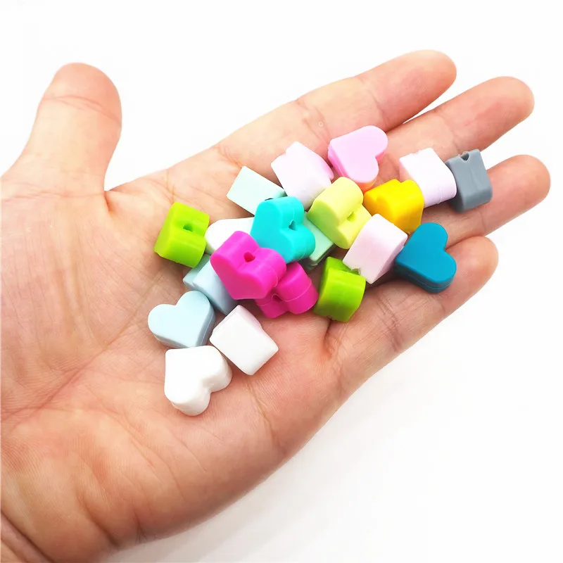 Chenkai 100pcs 15mm Silicone Heart Teether Beads DIY Baby Chewing Nursing Sensory Jewelry Teethering Toy Making Beads
