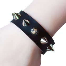 1 Pc moda Unisex donna Punk bracciale nero colore argento Spike Rivet Cone bracciale in pelle nera braccialetti regolabili