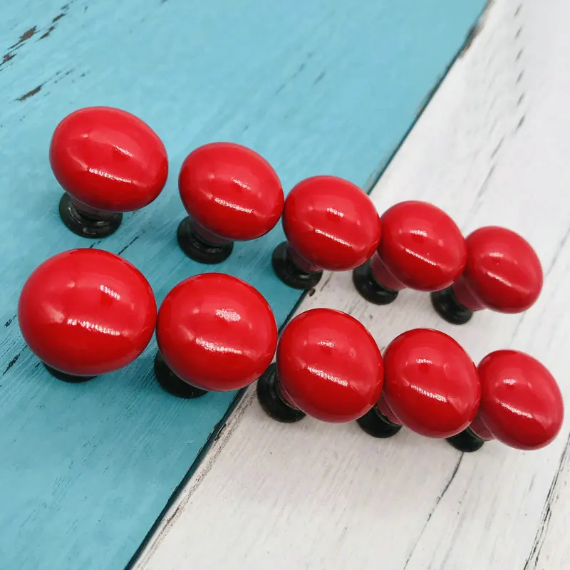 Red Cabinet Drawer Pull Ceramic Door Knobs Wardrobe Mini 22mm Round Door Knobs Cupboard Handles for Children's Room With Screws