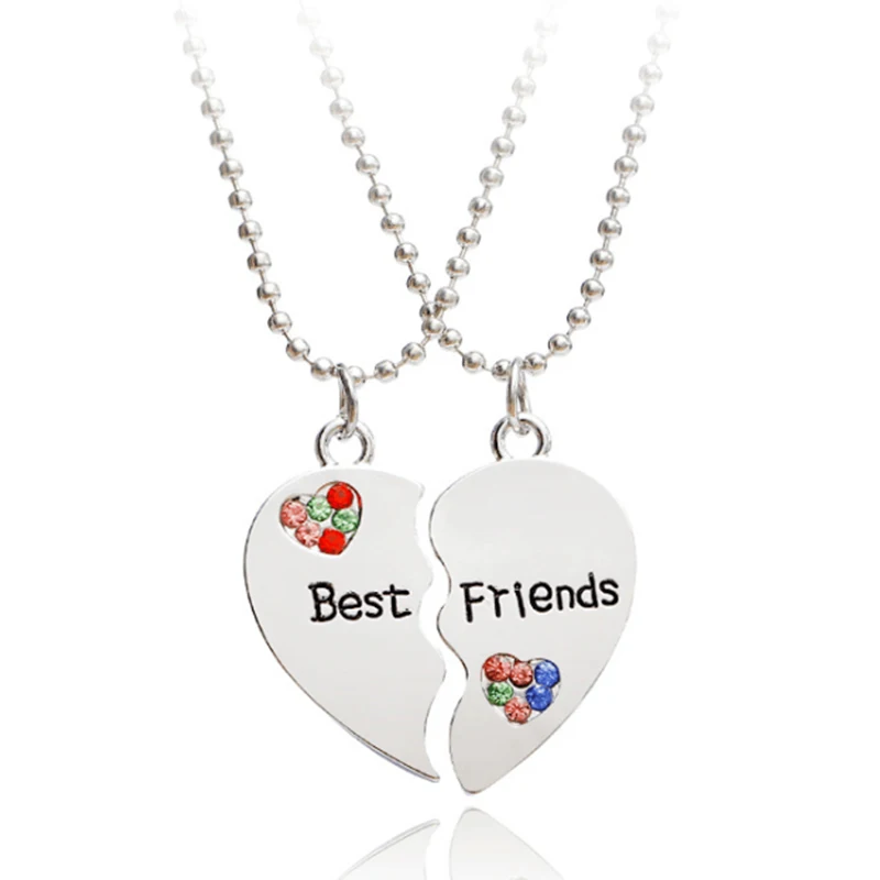 

50pcs silver tone High quality Best Friends Forever BFF rhinestone Heart shape Necklace Pendant for Valentine's Day gift