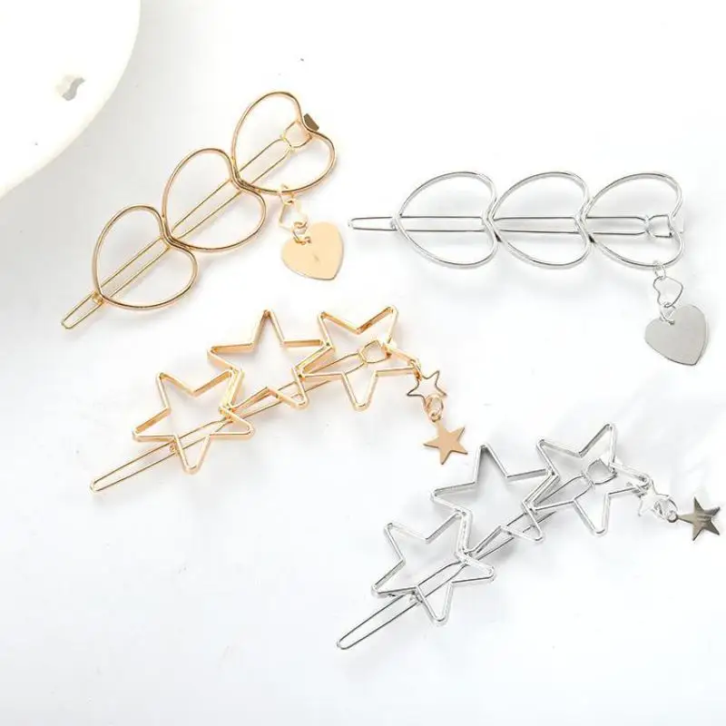 Korean Fashion Personality Student Cute Girl Heart Five-pointed Star Love Word Clip Bangs Clip Side Clip Hair Accessories Gold