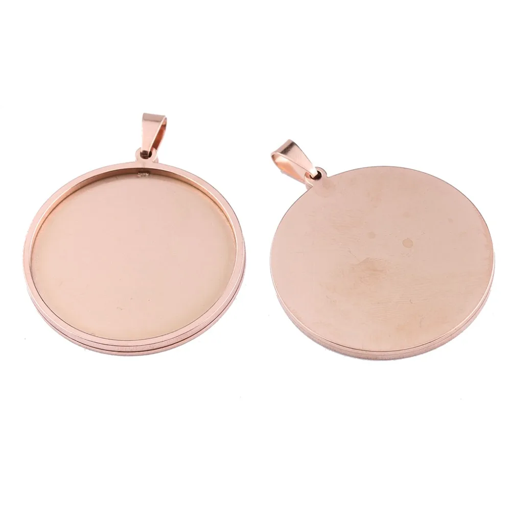 5pcs rose gold stainless steel round 30mm cabochon base settings diy blank pendant trays for jewellery making