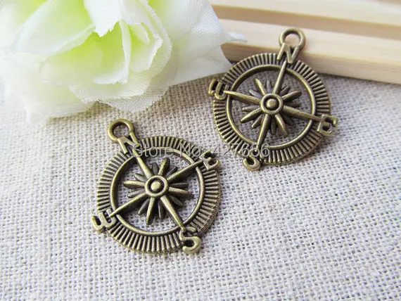 

50pcs 25mm Antique Silver tone/Antique Bronze Compass Connector Pendant Charm/Finding,for Bracelet,DIY Jewellry Accessory