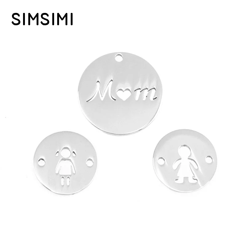 100pcs family boy girl charms Mom son daughter pendant Stainless steel charm both sides mirror polish pendant