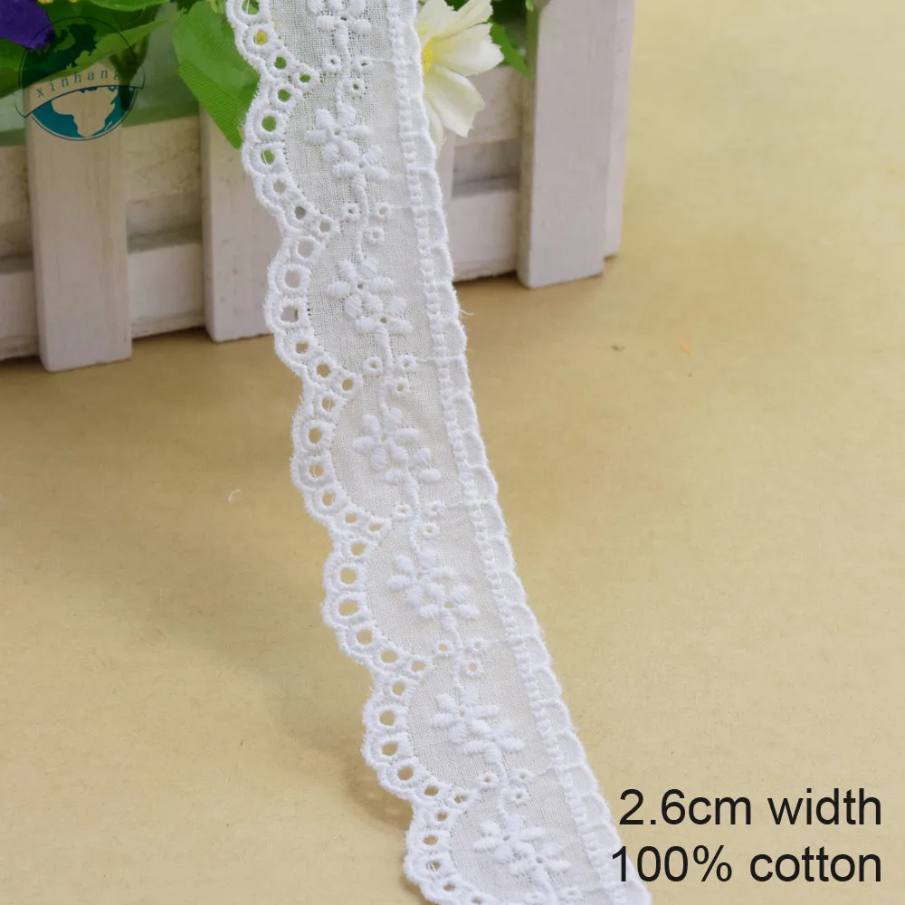 3yards 2.6cm 100% Cotton Embroidery Lace for crafts Sewing Ribbon Guipure Trim Lace Fabric & lace DIY Garment Accessories#3171