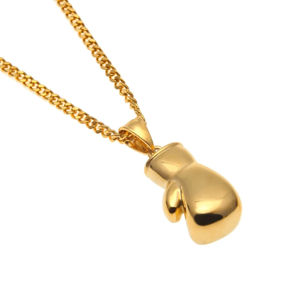 2018 New Mens Gold Color Mini Boxing Glove Pendant Necklace Stainless Steel Gold silver color Cool Charming Pendant  For Women