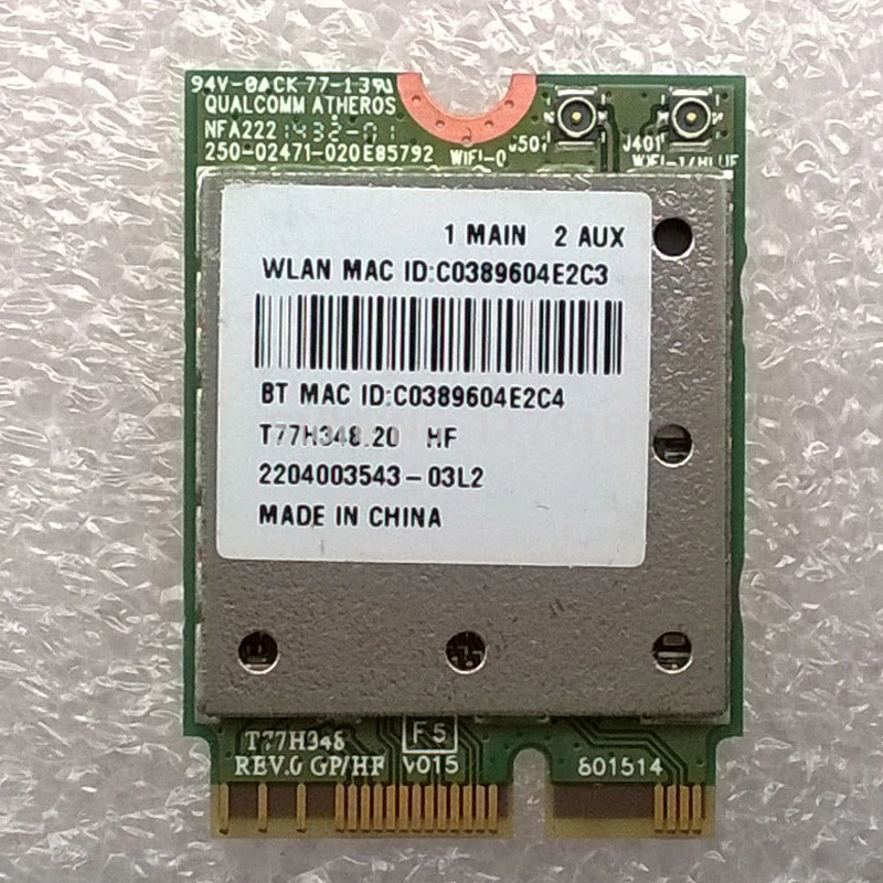 Atheros QCNFA222 NGFF 802.11ABGN 2.4GHz/5GHz&BT 4.0 WiFi Card