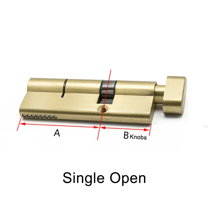 Gold Double or Single Open Cylinder Hardware Indoor 60/65/70/75/80/90 Lock Door Cylinder Brass Lock Extended 3pcs key