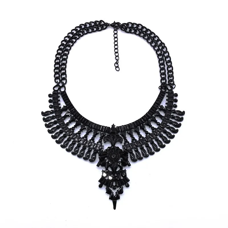 Fashion Black Large Collar Statement Choker Necklace Women Indian Ethnic Big Bib Maxi Chunky Vintage Pendants Necklace Jewelry