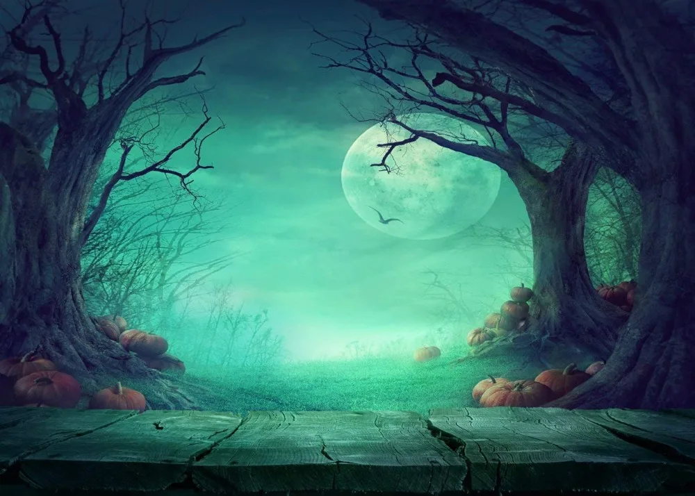 Capisco Seamless Photography Backdrops Halloween Wood Floor Photo Backdrop Moon Ghost Tree Pumpkin Wood Floor Halloween Backgrou