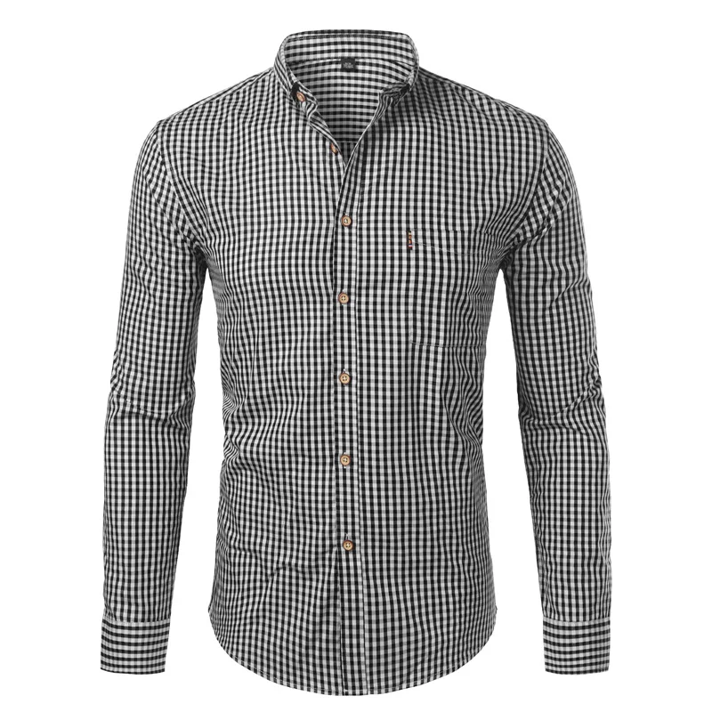 Camisas de vestir informales de algodón a cuadros para hombre, Camisa ajustada de manga larga con botones, ropa de trabajo de marca de negocios a la