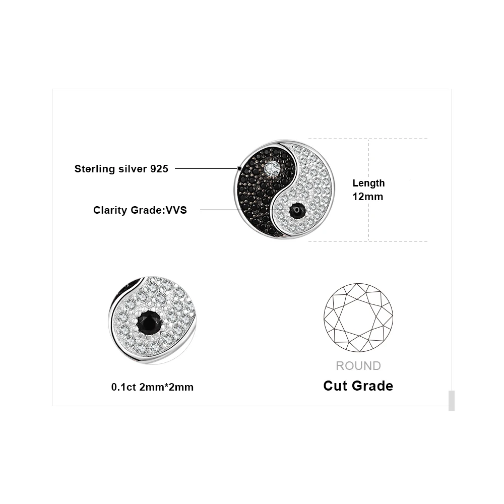 JewelryPalace Tai Chi Yin Yang Genuine Black Spinel 925 Sterling Silver Stud Earrings for Women Round Coin Gemstone Earrings