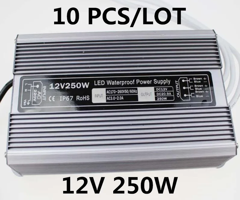 

10 шт./лот DC 12V 250W Водонепроницаемый Светодиодный драйвер адаптер для управления доступом светодиодный трансформатор 21A зарядное устройство для светодиодов