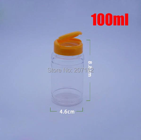 100pcs 100ml Transparent Medicine PET Bottles,Capsules/Pills/Powder/Vitamin Plastic Bottles with Orange Flip Caps