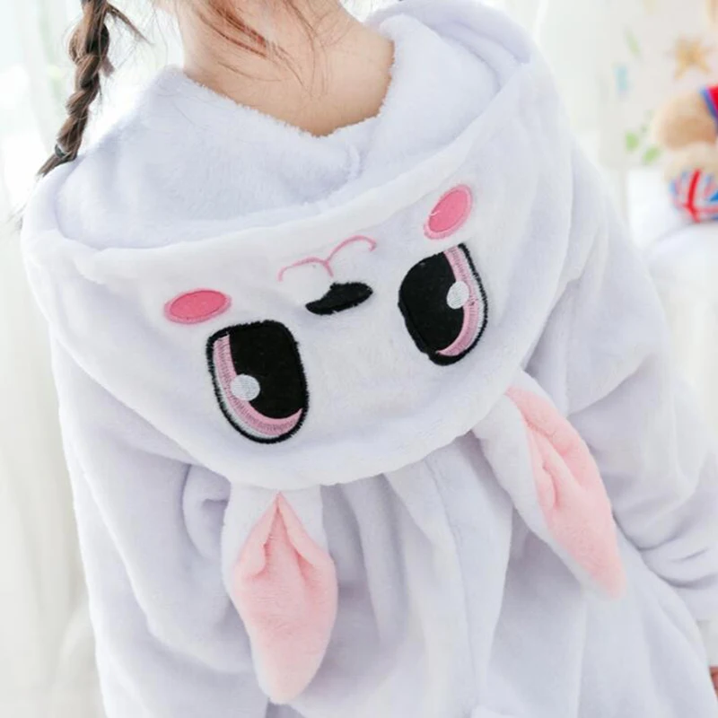 Kigurumi-Mono de dibujos animados para niño y niña, ropa de dormir con conejo rosa, para invierno