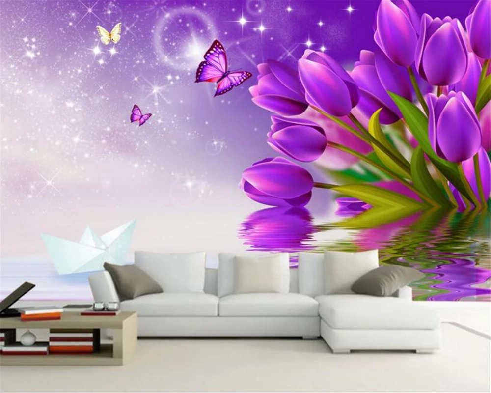 

Beibehang Custom wallpaper tattoo tulips background 3D living room bedroom TV background mural 3D wallpaper papel de parede