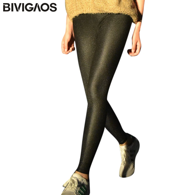 

BIVIGAOS Diamond Leather Pants Elastic Shiny Gloss PU Leather Leggings Pants Gothic Slim Black Leggings For Women Punk Rock