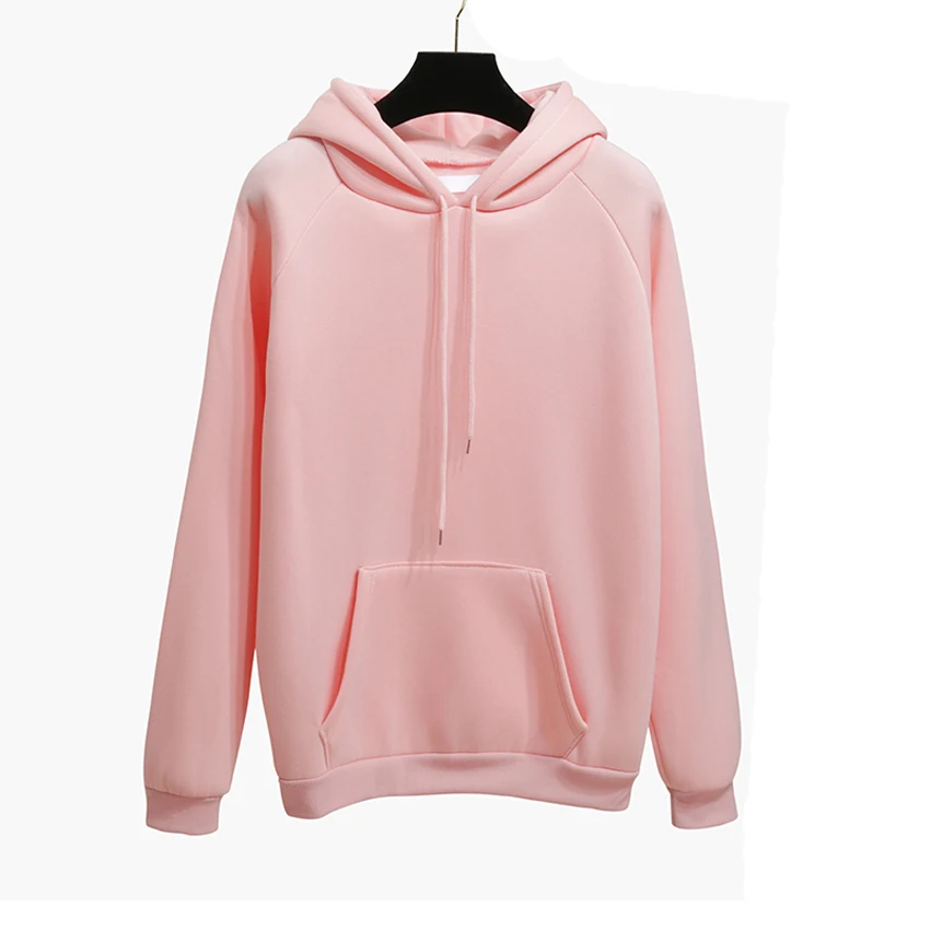 Sudadera con capucha holgada para mujer, suéter grueso de color liso, estilo Harajuku, con estampado de raíz de loto, color rosa, moda de otoño e invierno