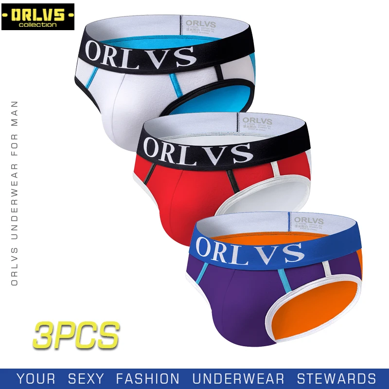 ORLVS 3PC/LOT Brand Breathable Men Underwear Gay Briefs Male Panties Nylon Cueca Tanga Comfortable Underpants Mesh Men Briefs