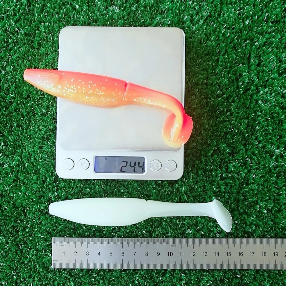 Noeby señuelos artificiales de silicona para pesca, anzuelo de manivela, cola en T grande, 23G, 15CM, 8 unidades