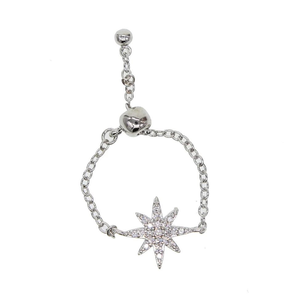 simple adjust chain with cz star charm simple lovely girl women finger rings