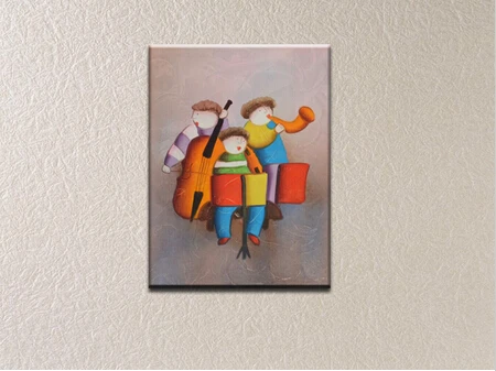 

100% Handmade Pictures High Quality Cartoon Oil Painting Children Playing Music Together Hang Pictures for Home Decor Nice Gifrs