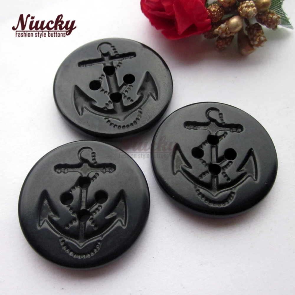 Niucky buttons 30mm /32mm 4 holes Black anchor navy coat buttons Navy style sewing buttons Urea Flame retardancy Ru0201-003 #30