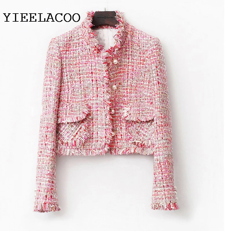 Pink Tweed Jacket spring / autumn /winter women\'s jacket coat classic ladies wild ladies bright wire braided tweed jacket