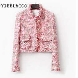 Pink Tweed Jacket spring / autumn /winter women's jacket coat classic ladies wild ladies bright wire braided tweed jacket