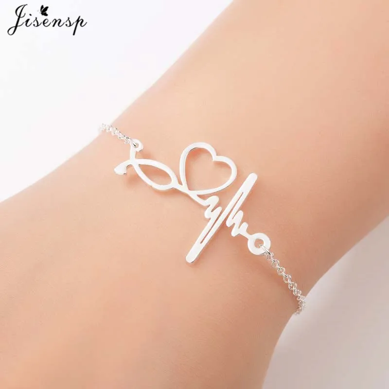 Jisensp Stainless Steel Heartbeat Cardiogram Bracelet Stethoscope Women Bracelets Bangles Special Gifts for Nurse Doctor Jewelry