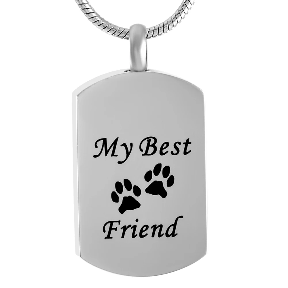 IJD9118 Animal Funeral Remembrance Dog&Paw Print Dog Tag Stainless Steel Cremation Urn Necklace For Pet  My Best Friend