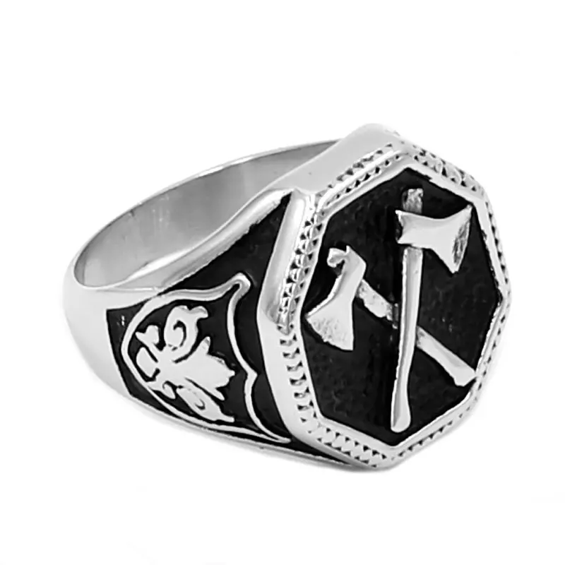 Slavic Perun Axe Biker Ring Stainless Steel Jewelry Fashion Flower Irises Slavic Perun Biker Men Ring  Norse Viking SWR0711