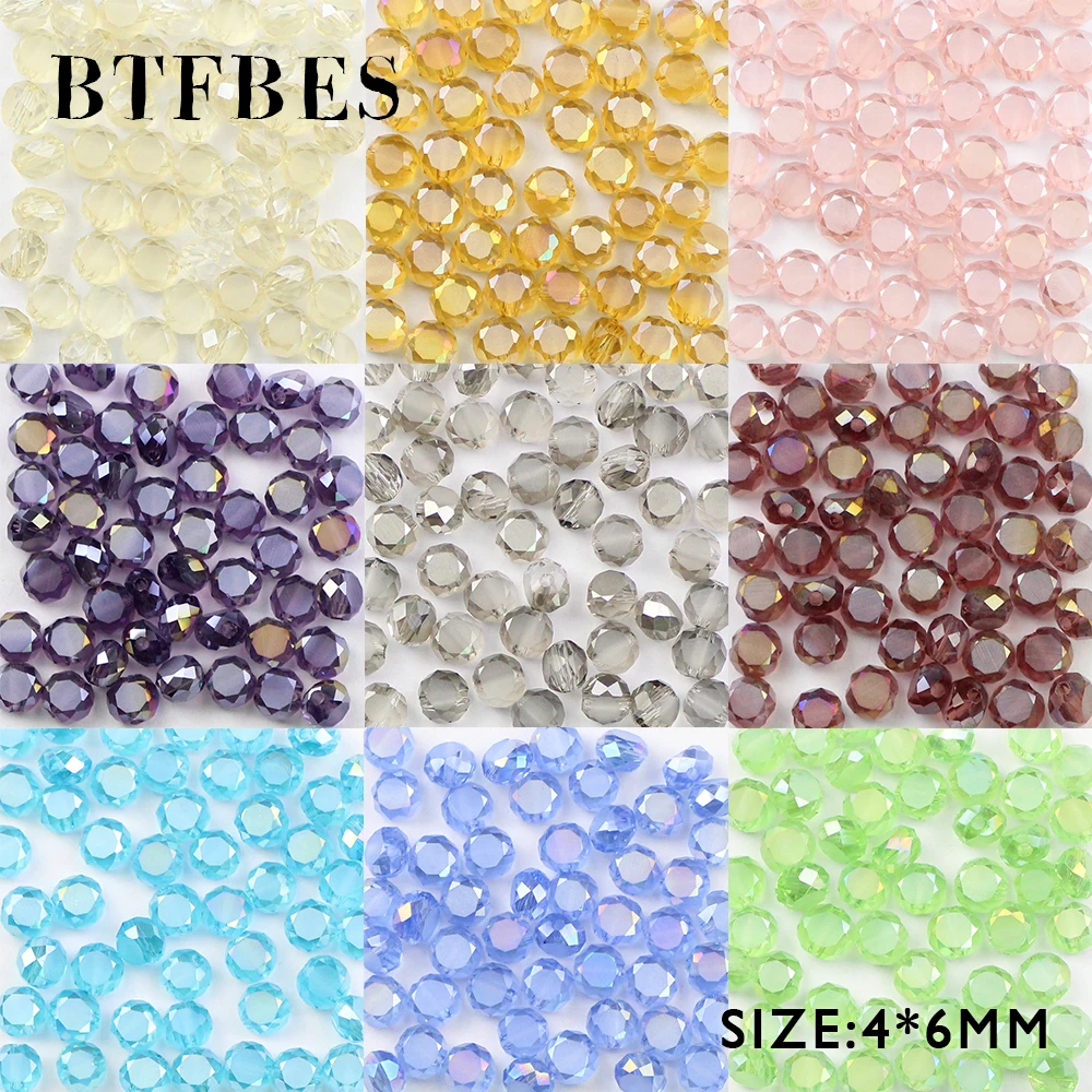 BTFBES Bread Shape Czech Crystal Interval Ball 50pcs4*6mm Austrian Matte Glass Flat Round Loose Bead For Jewelry Making Bracelet