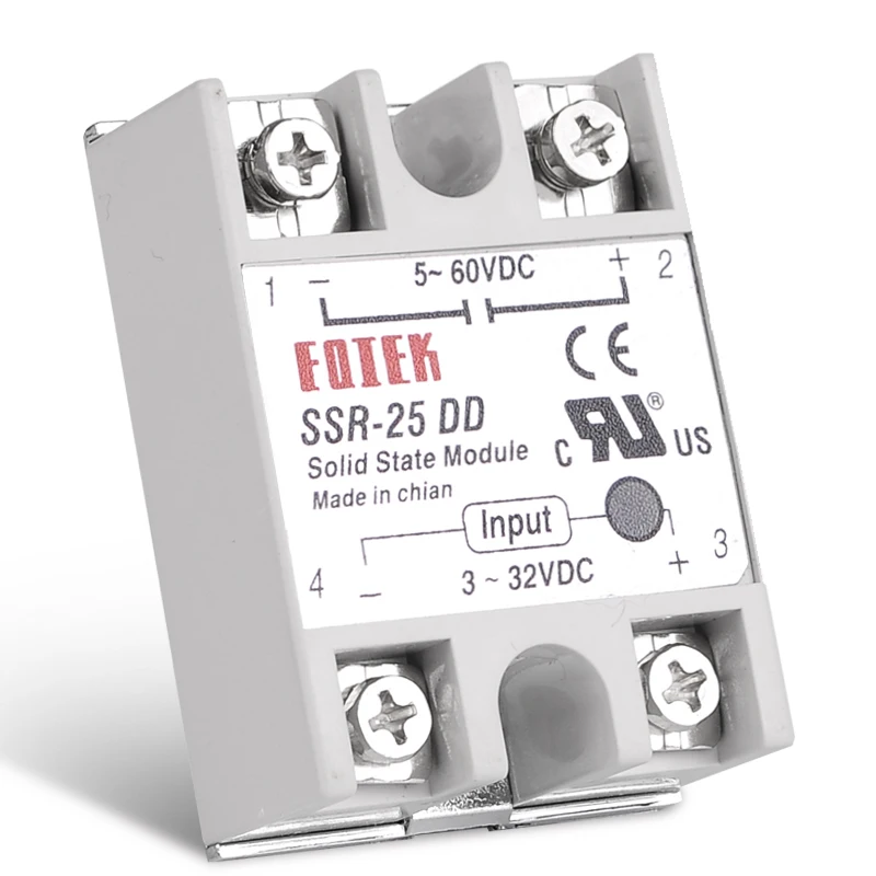 SINOTIMER SSR-25DD SSR Solid State Module Relay 25A DC-DC Single Phase Input Voltage 3-32V DC TO 5-60V DC Control Load 25DD