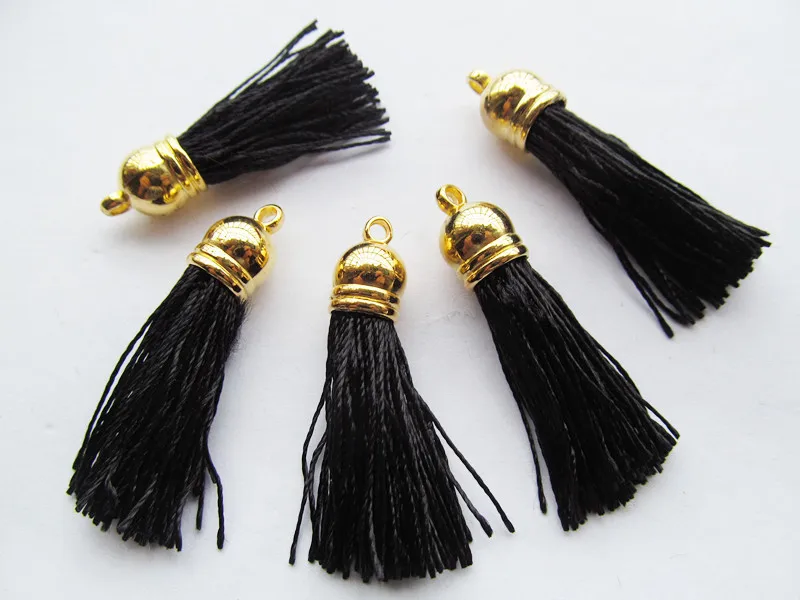 Free Shipping 100Pcs 45mm Golden Plastic Caps Handbag Tassels,DIY Accessories,BlackTwist Silk Cord,Chamois Macrame Bag Component