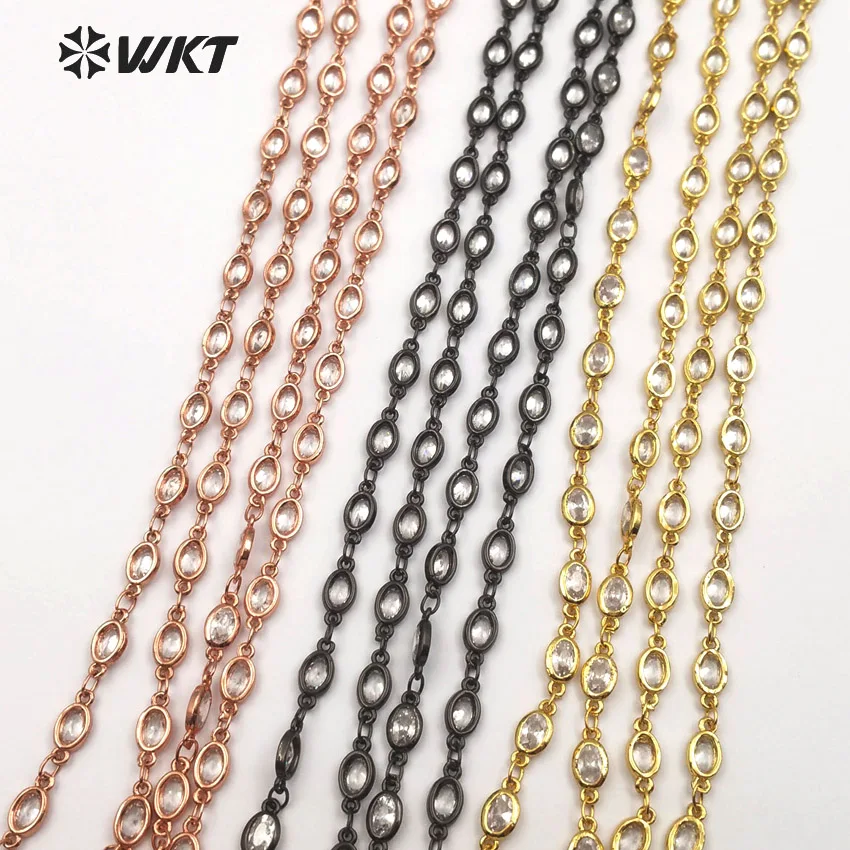 

WT-BC114 Wholesale Brass Chain Gold/Rose Gold/Black Gun Color Necklace Chain With Cubic Zirconia For Women Jewelry DIY