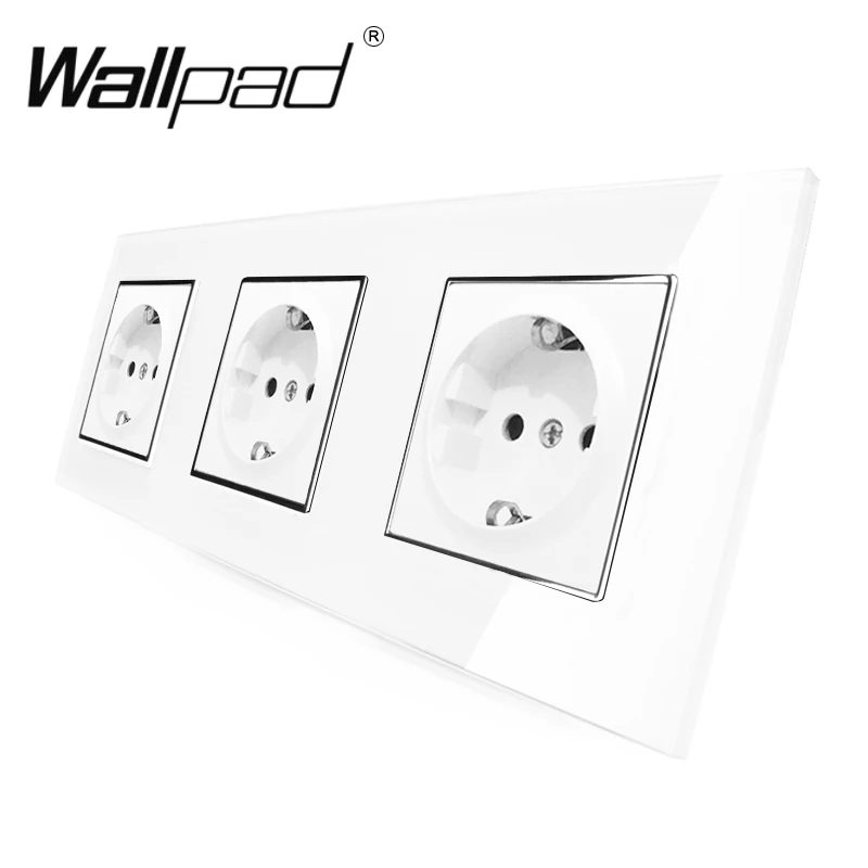 

3 EU Shuko Socket Wallpad Luxury White Crystal Glass Triple Frame 16A Plug EU Shuko Standard Wall Socket with Claws Mounting