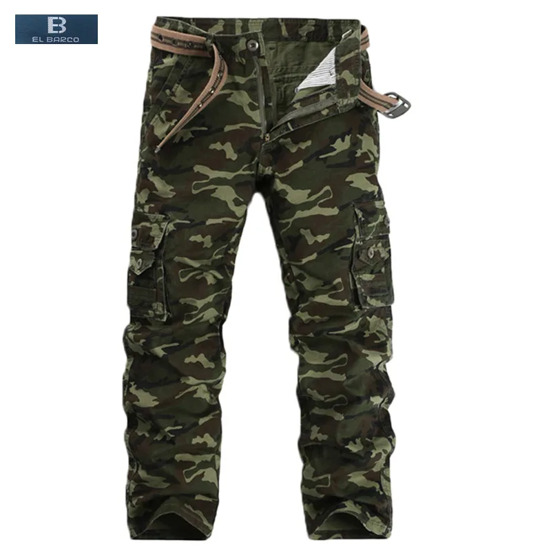 [EL BARCO] 2017 New Cotton Camouflage Men Cargo Pants Autumn Soft Breathable Military Blue Army Green Male Jogger Trousers Cloth