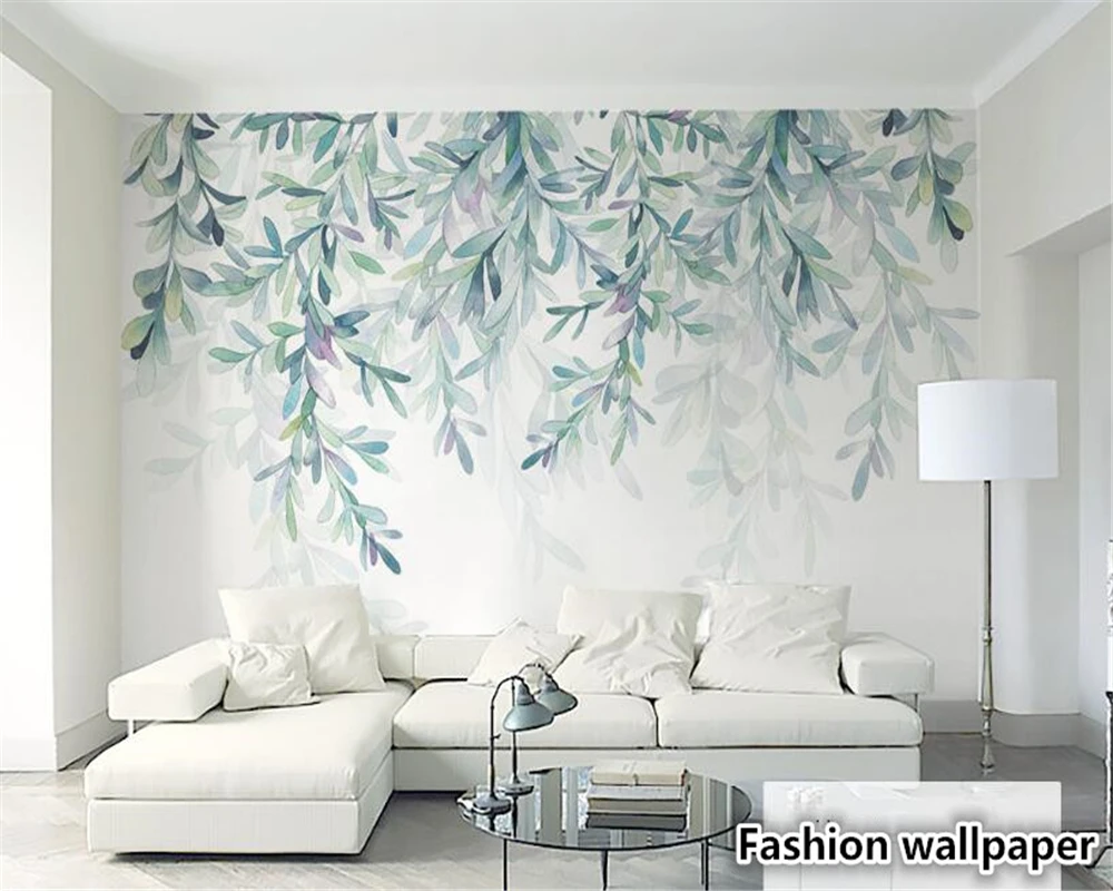 beibehang Custom new personality wallpaper fresh green leaf watercolor style Nordic minimalist backdrop papel de parede tapety