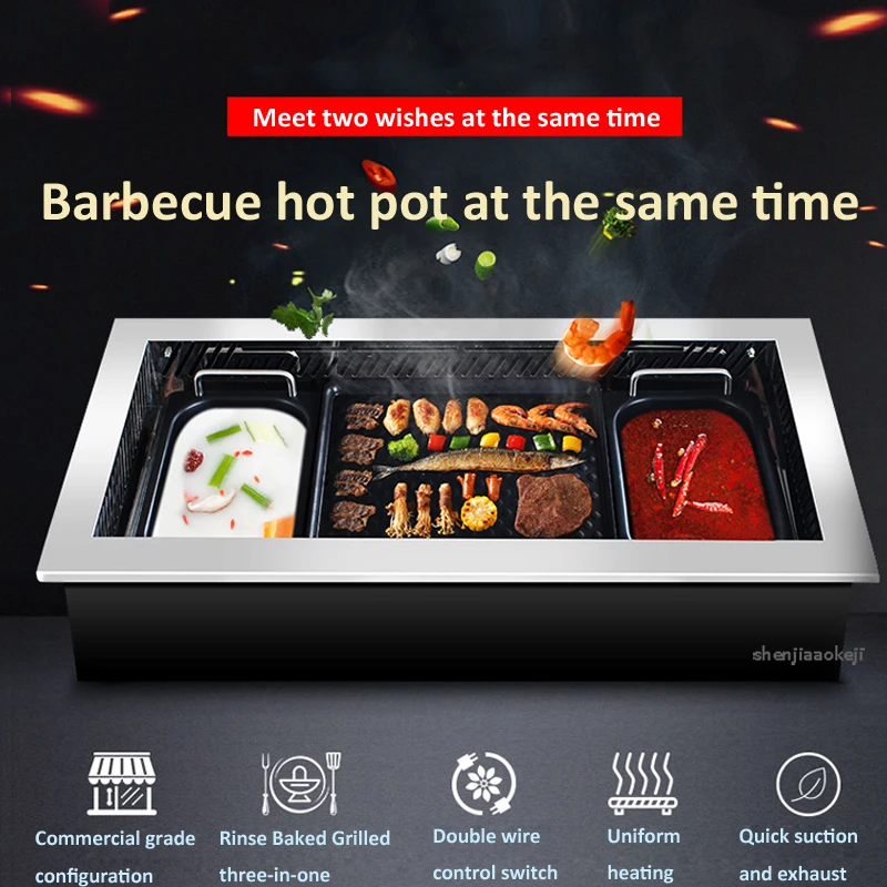 Bếp Nướng Điện Không Khói Nhà Nướng Bánh Chống Dính Chảo Tự Làm Thịt Nướng Điện Nướng Khay Nồi Lẩu Mini 2 Trong 1 Điện nồi Nướng Lẩu