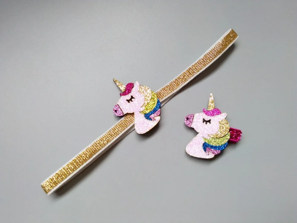 

Boutique 10sets Fashion Cute Glitter Unicorn Soft Hairbands Headbands Solid Felt Horse Hairpins Hair Clips Princess Headwear