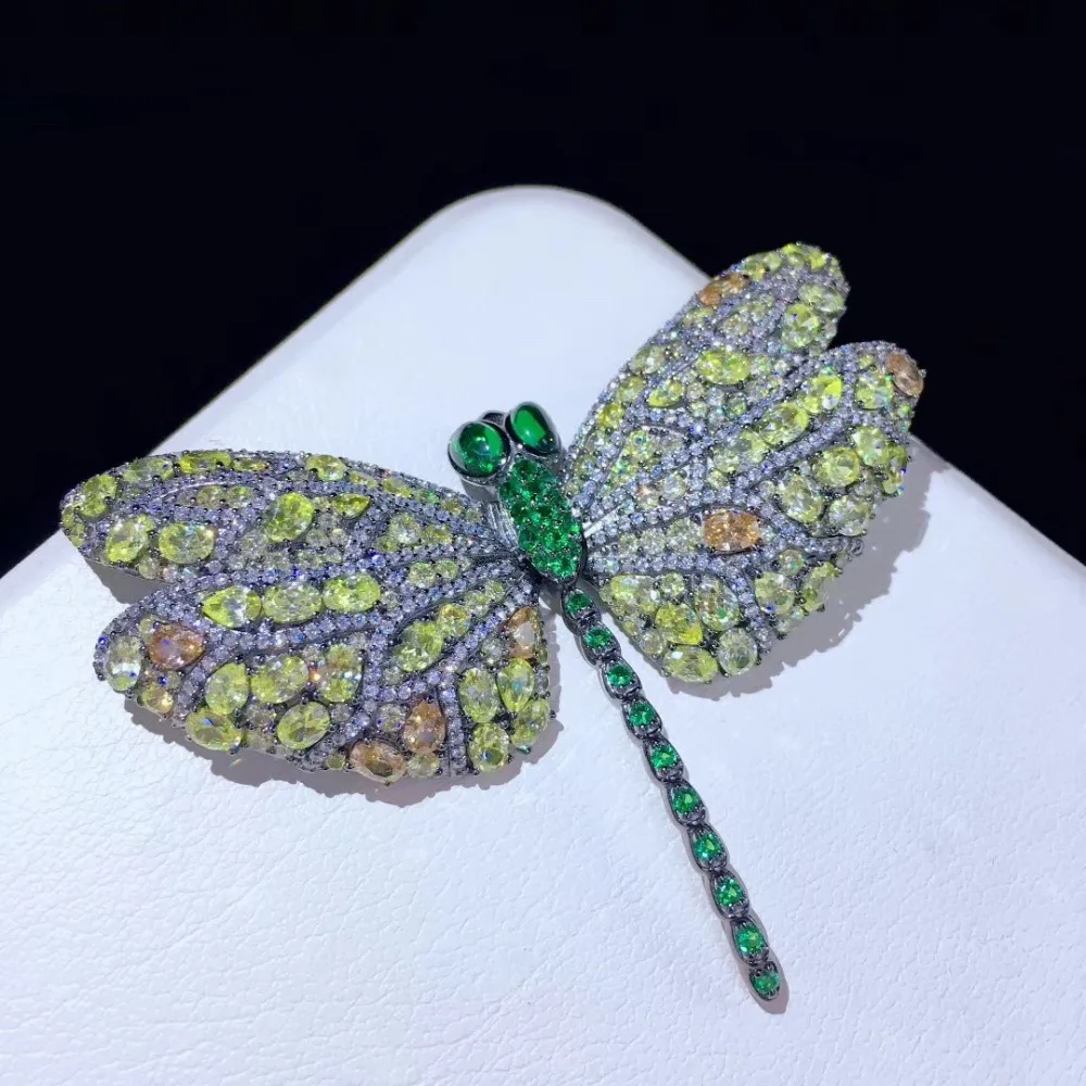 unisex 925 sterling silver with cubic zircon dragonfly brooch pins  multi color fine jewelry for women & men vintage insect