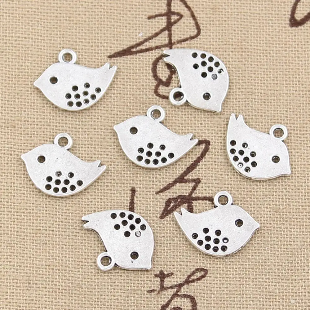 

40pcs Charms Double Sided Lovey Bird 16x13mm Antique Bronze Silver Color Plated Pendants Making DIY Handmade Tibetan Jewelry