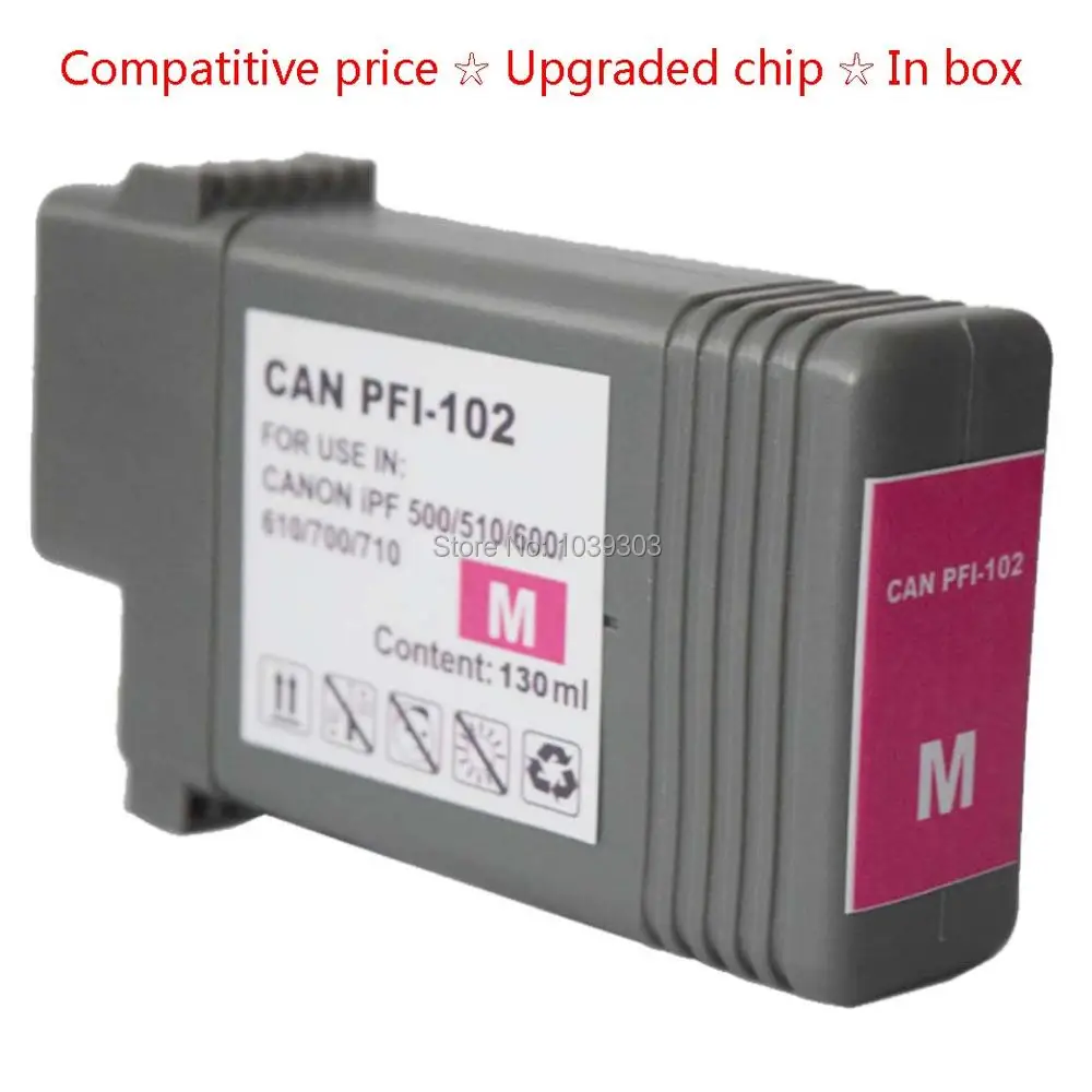 

1x Compatible Magenta Ink Cartridge PFI-102 For Canon iPF500/510 iPF600/605/610 iPF700/710/720/760 iPF650/655 iPF750/755